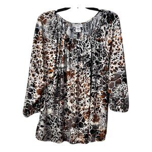2X Rebecca Malone Women's Blouse Animal Print With Silver Accents 3/4 Sleeves